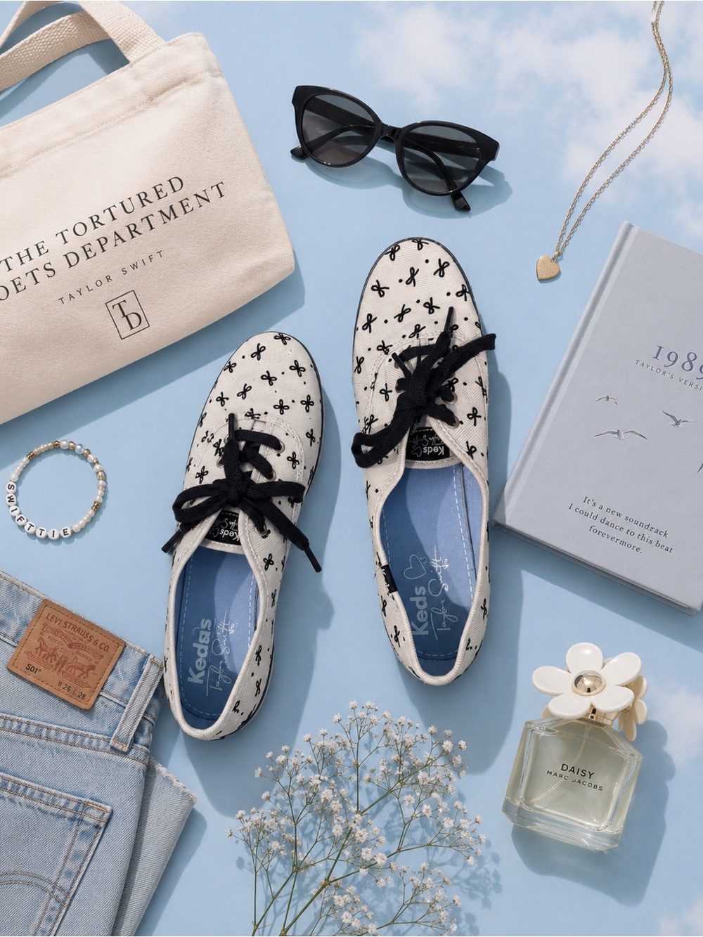 Keds Taylor Swift TanCanvas Sneakers with Black Bow Motif